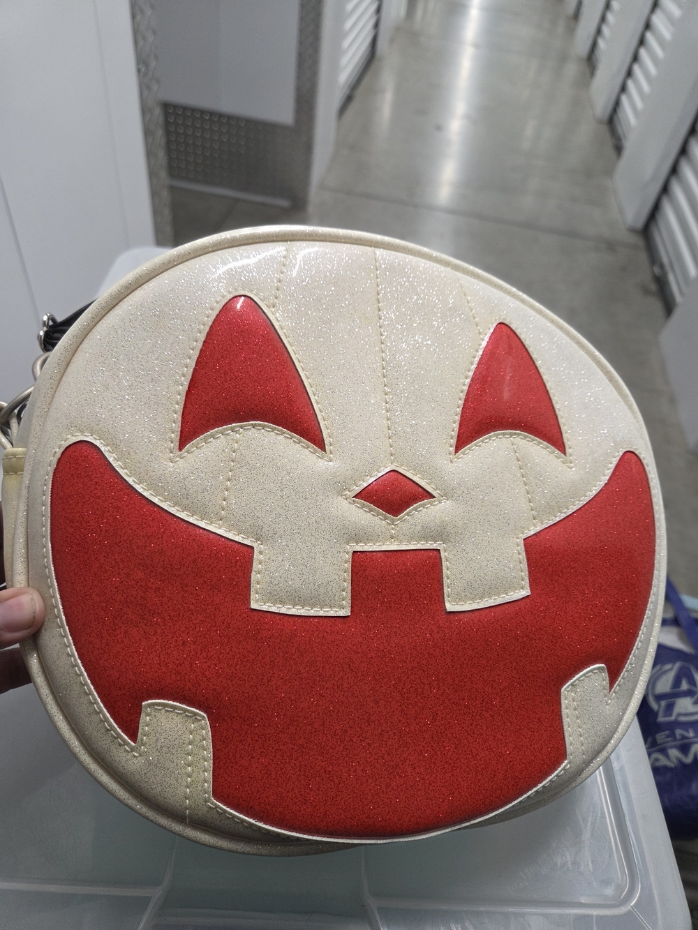 Love Pain And Stitches Pumpkin Face Crossbody Bag Red& Cream *Stained/yellowing*